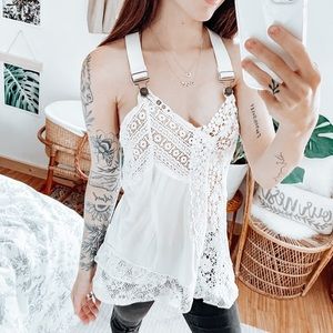 Free People Mountain Laurel Suspender Lace Top